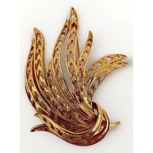 Vintage Monet Gold Tone Brooch 3 Inch Signed Openwork Leaf Spray Pin Jewelry